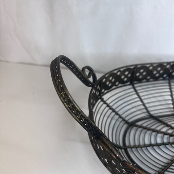 Metal Oval Shaped Bread Fruit Basket Sourdough MCM w/ Handles Decorative - Picture 2 of 7